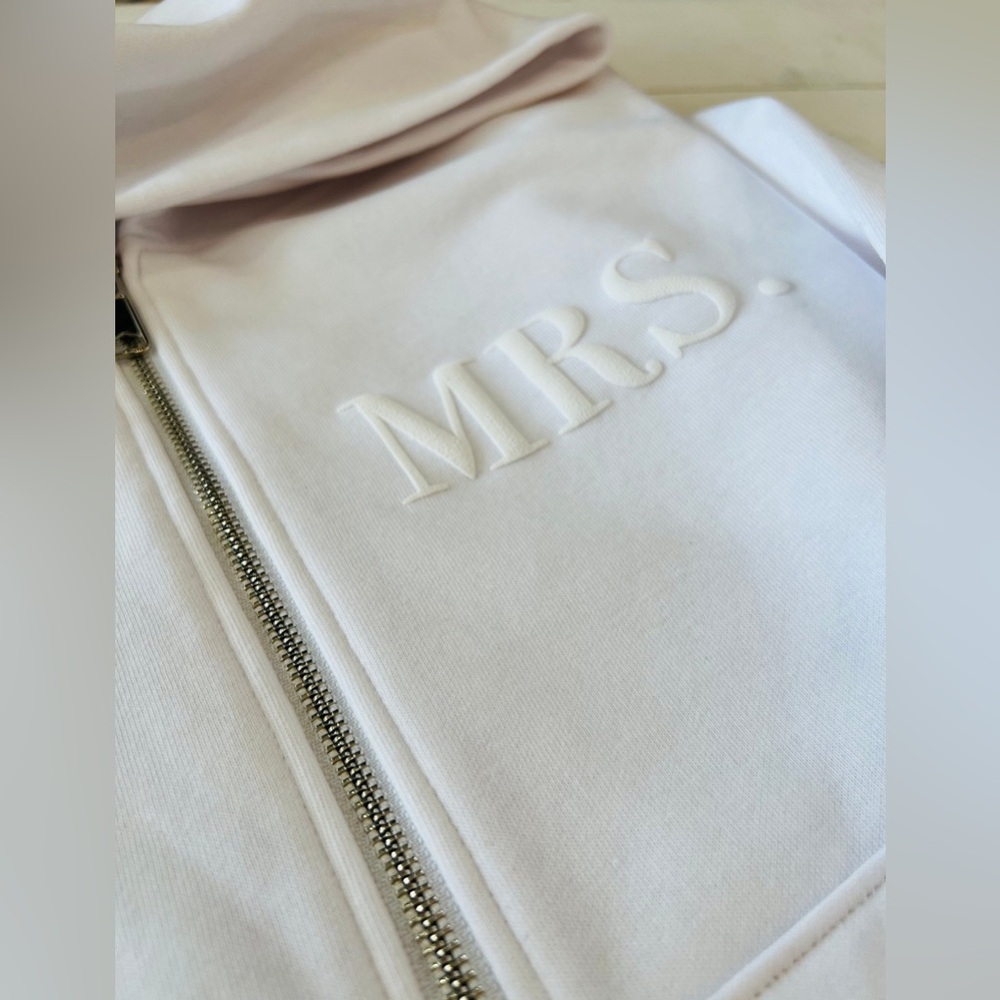 MRS. Embossed Zip-Up Hoodie in White